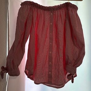 Off-the-shoulder Red Striped Blouse